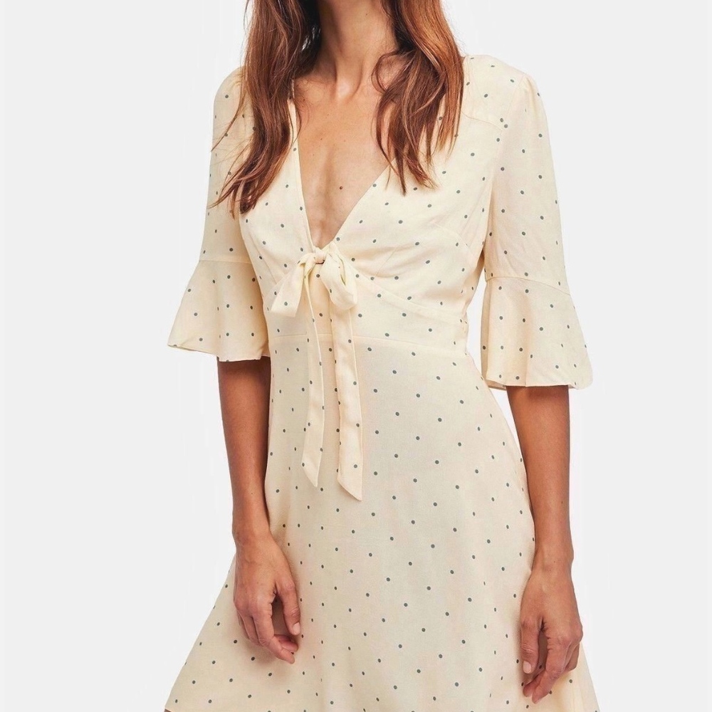 ❤️ - Cream Green Polka Dot Dress Size Large 12 Womens